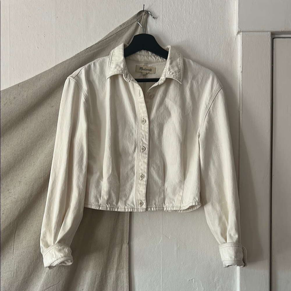 Madewell Cream Button-Up Cropped Shirt